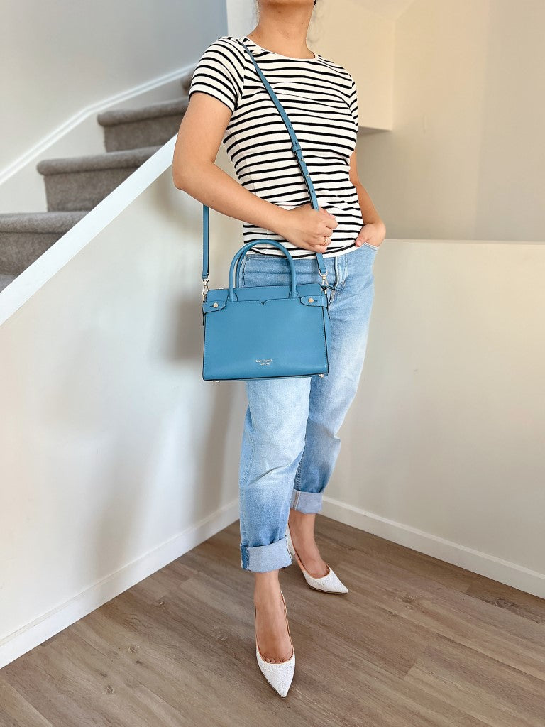 Kate Spade Blue Leather Front Logo Career 2 Way Shoulder Bag Like New