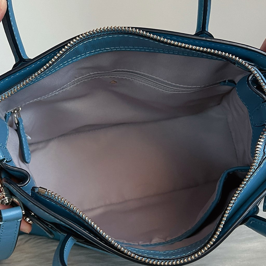 Kate Spade Blue Leather Front Logo Career 2 Way Shoulder Bag Like New