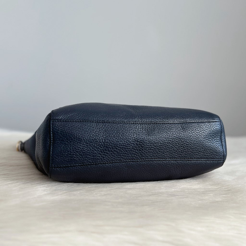 Coach Navy Leather Front Logo 2 Way Shoulder Bag