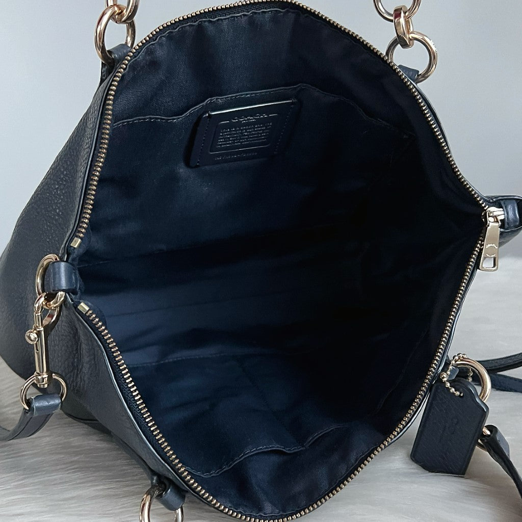 Coach Navy Leather Front Logo 2 Way Shoulder Bag