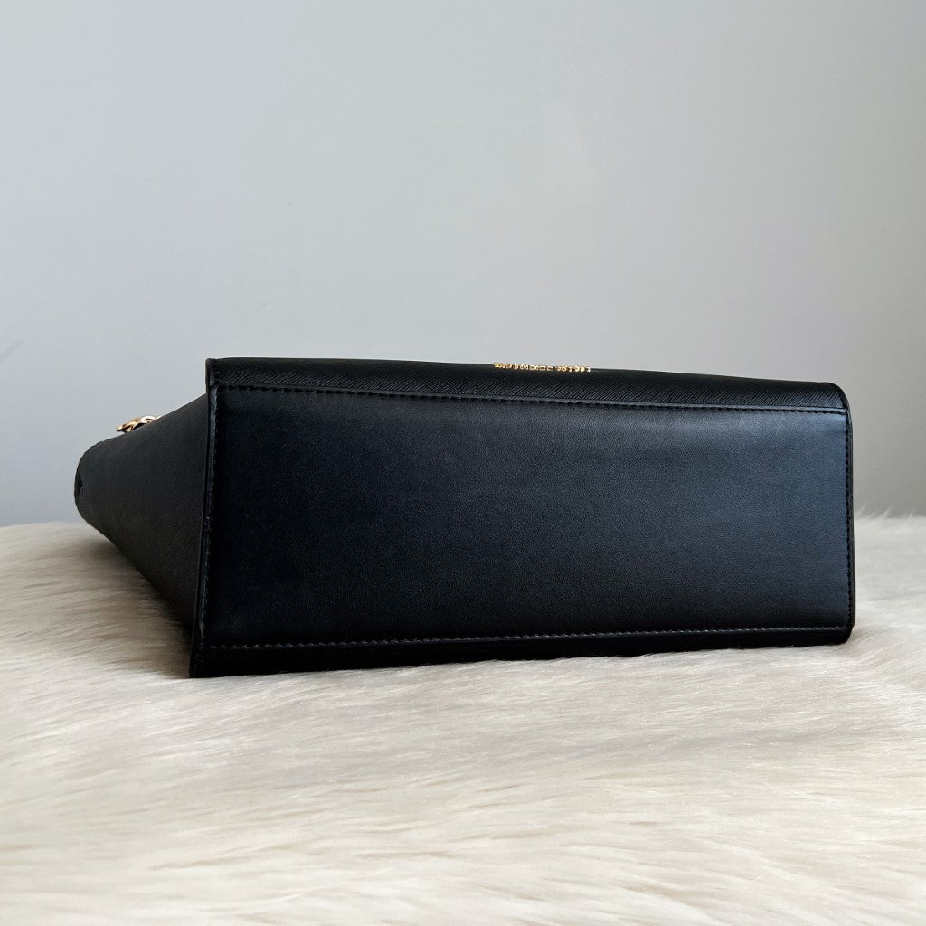 Michael Kors Black Leather 2 Way Shoulder Bag + Monogram Pouch Like New