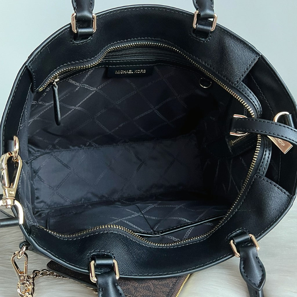Michael Kors Black Leather 2 Way Shoulder Bag + Monogram Pouch Like New