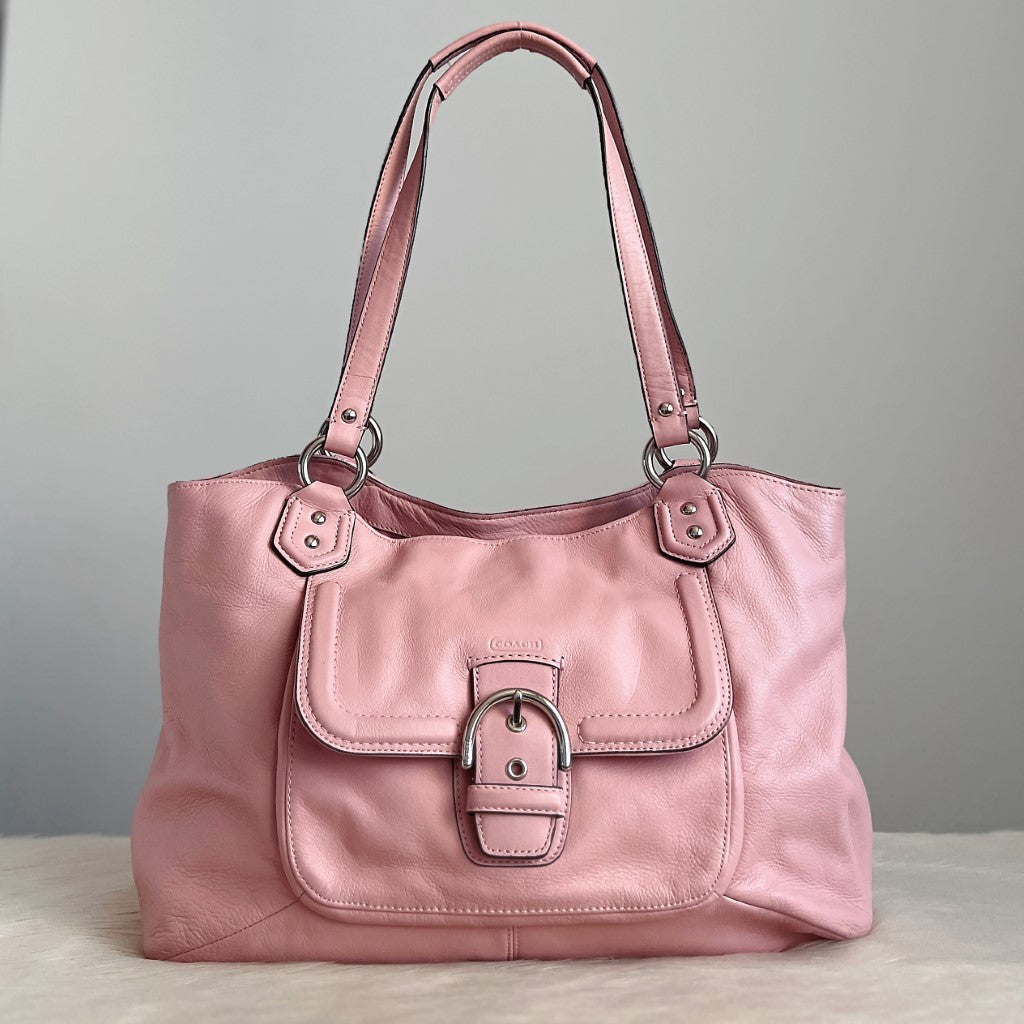 Coach Pink Leather Triple Compartment Shoulder Bag