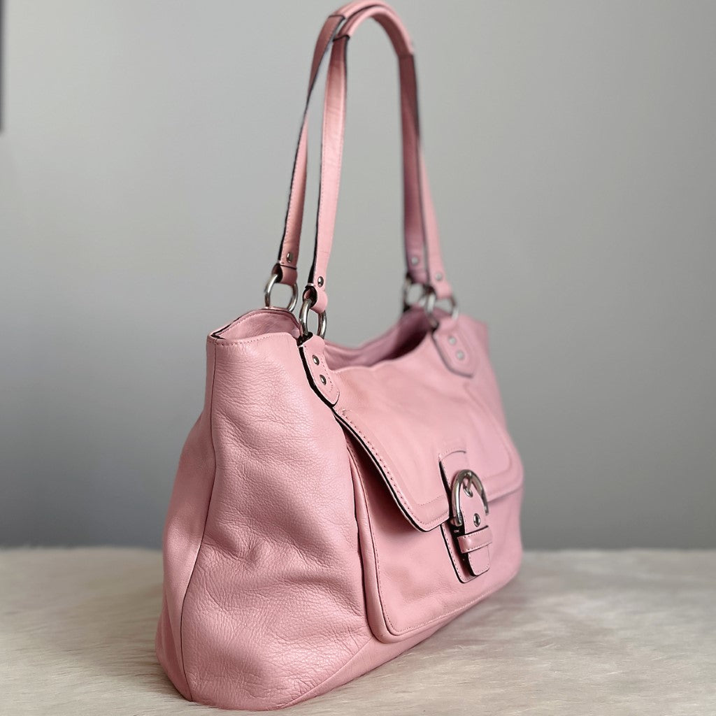 Coach Pink Leather Triple Compartment Shoulder Bag