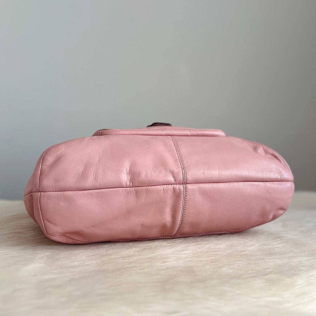 Coach Pink Leather Triple Compartment Shoulder Bag