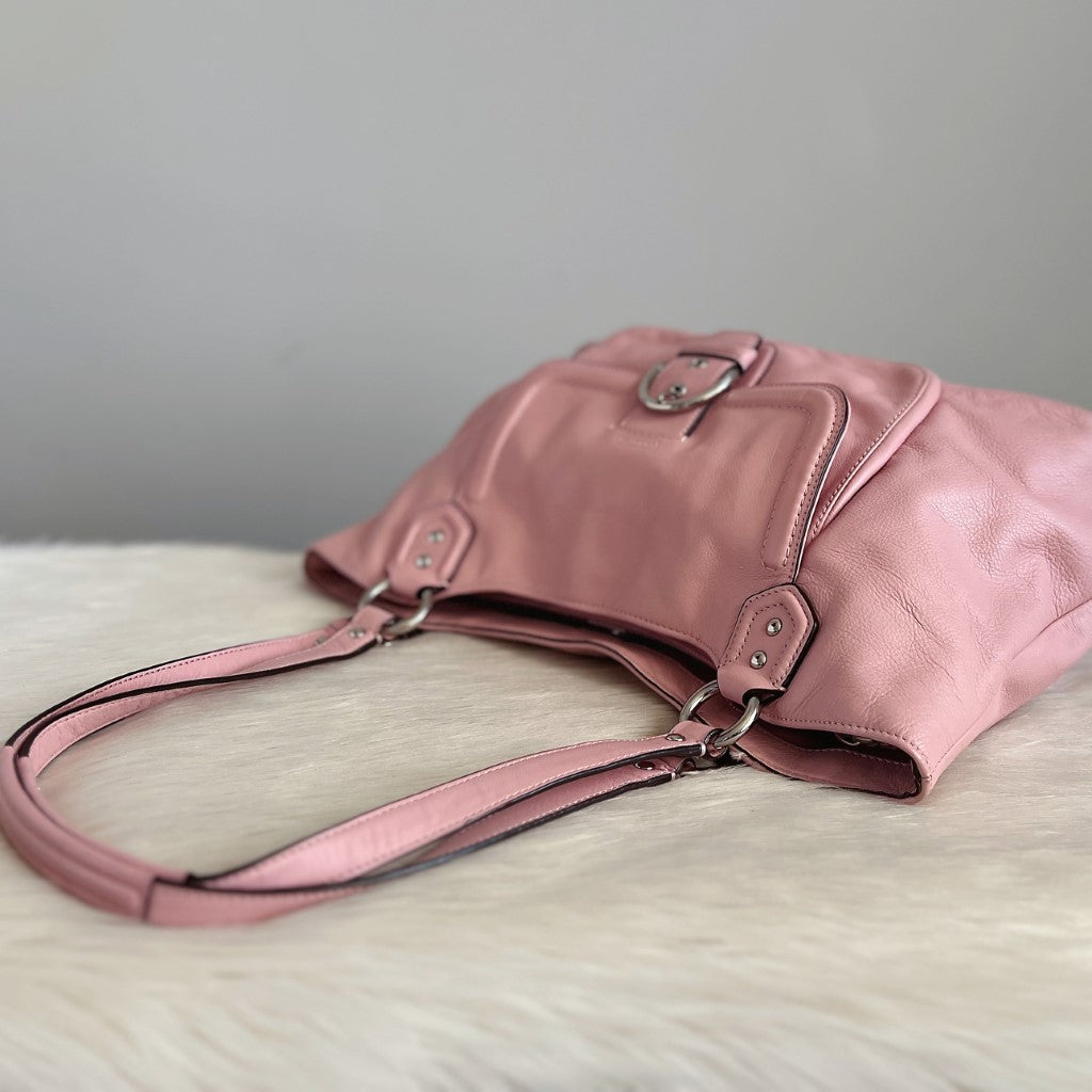 Coach Pink Leather Triple Compartment Shoulder Bag