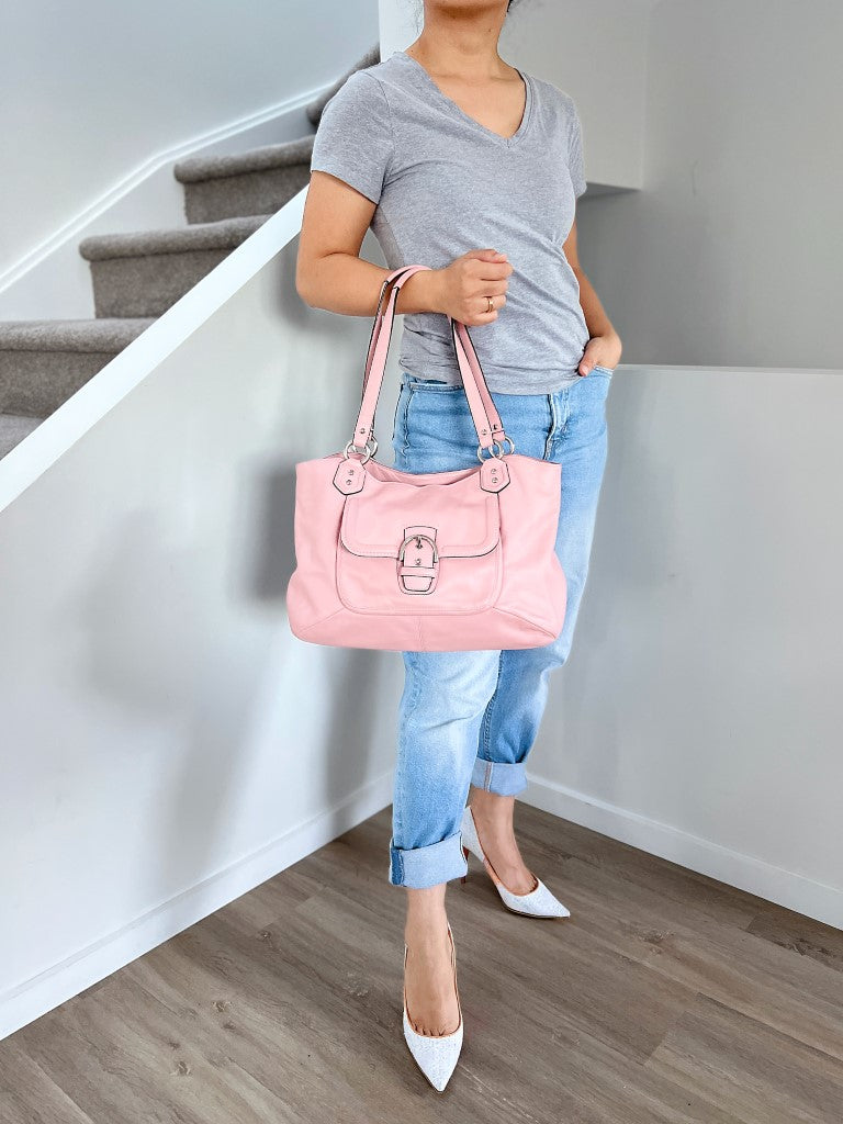 Coach Pink Leather Triple Compartment Shoulder Bag