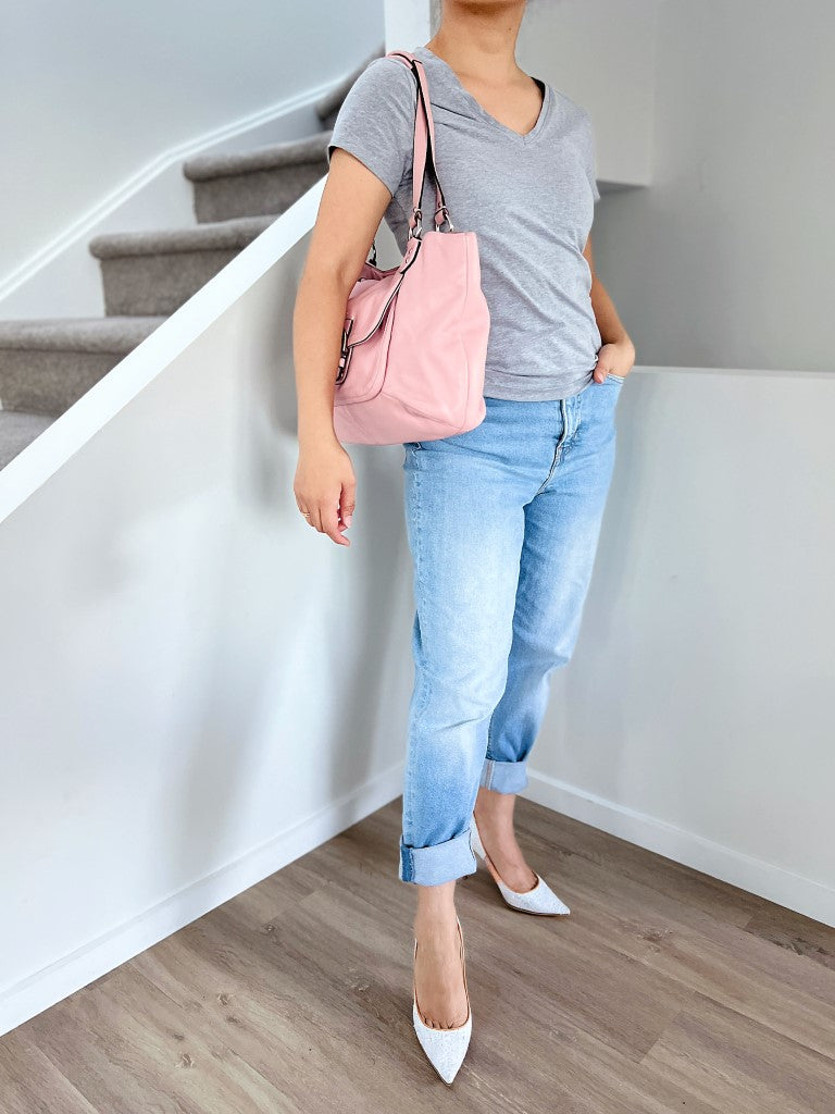 Coach Pink Leather Triple Compartment Shoulder Bag