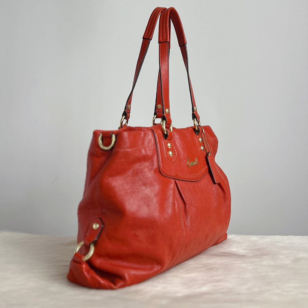 Coach Orange Leather Triple Compartments 2 Way Shoulder Bag