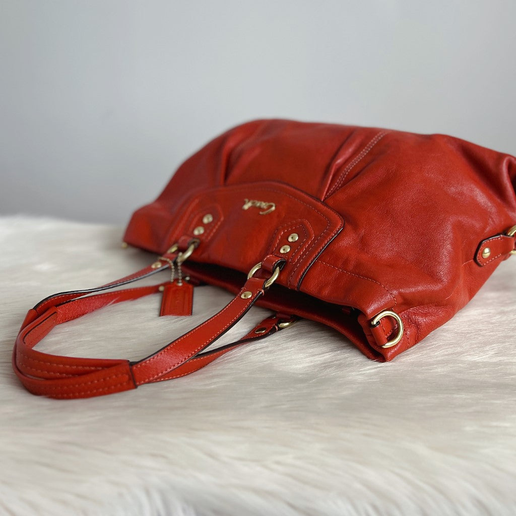 Coach Orange Leather Triple Compartments 2 Way Shoulder Bag