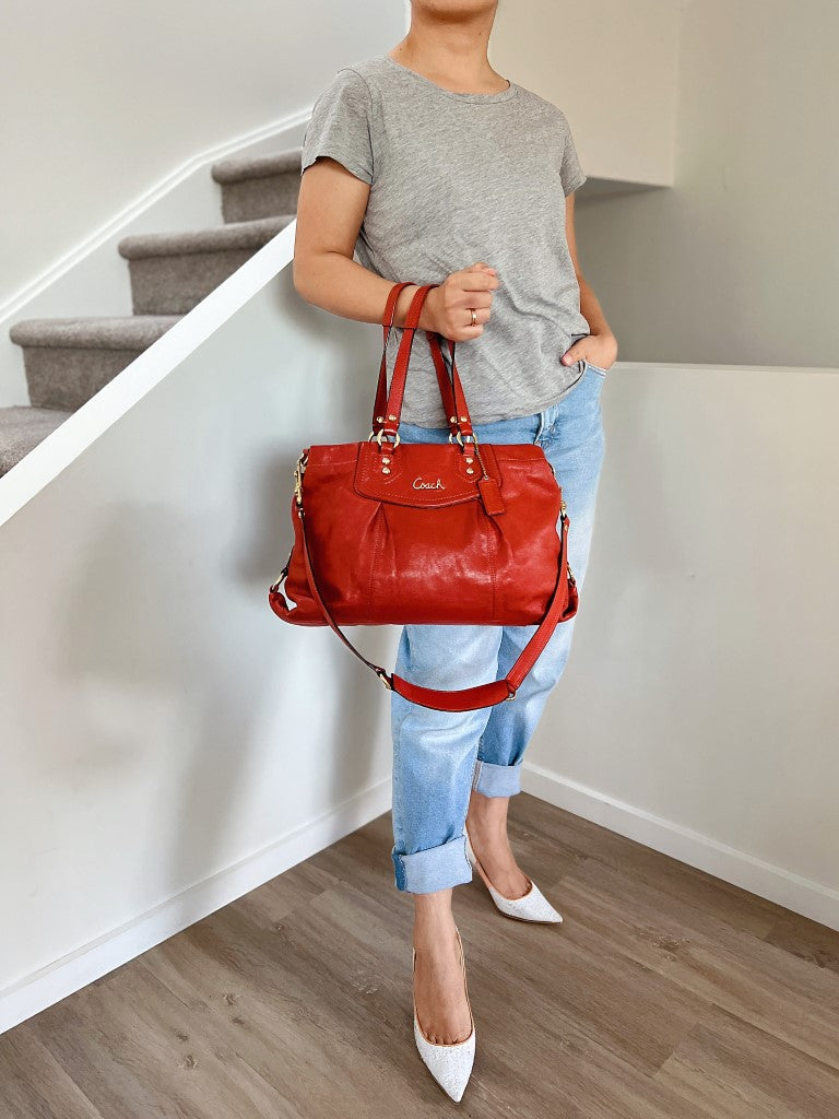 Coach Orange Leather Triple Compartments 2 Way Shoulder Bag
