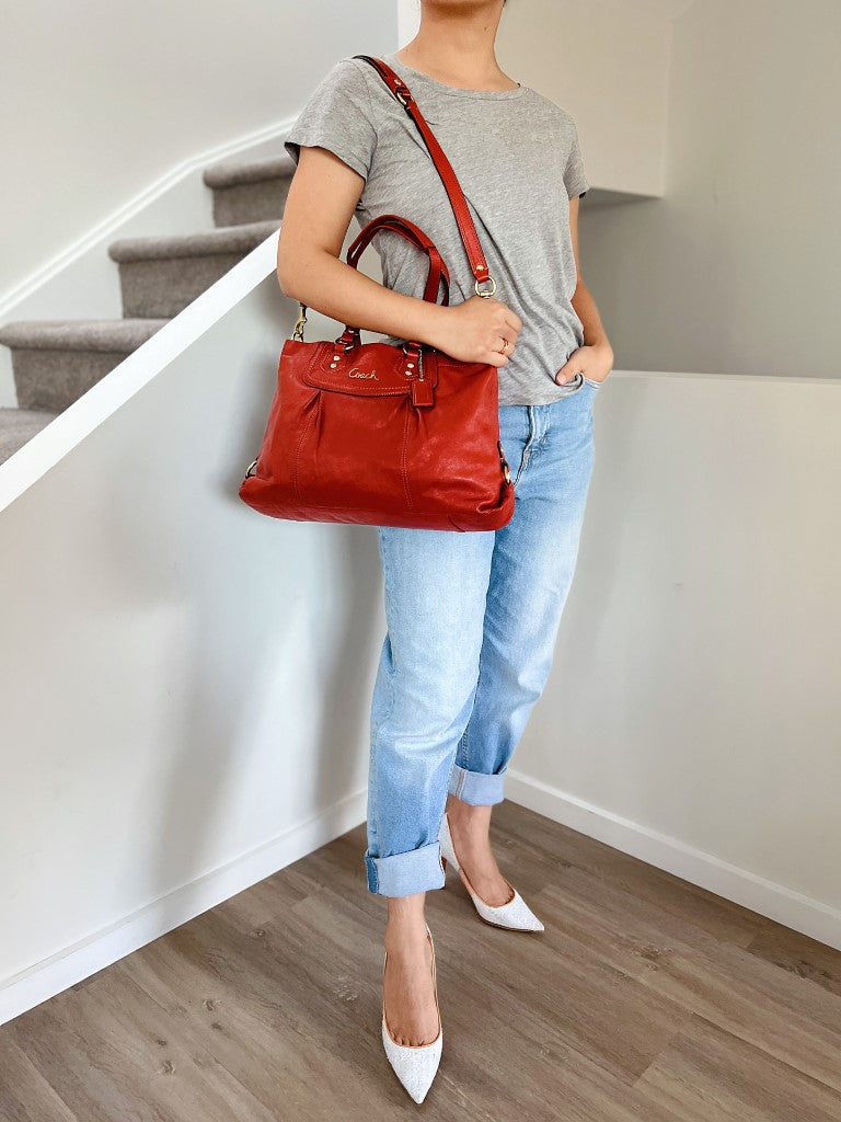 Coach Orange Leather Triple Compartments 2 Way Shoulder Bag