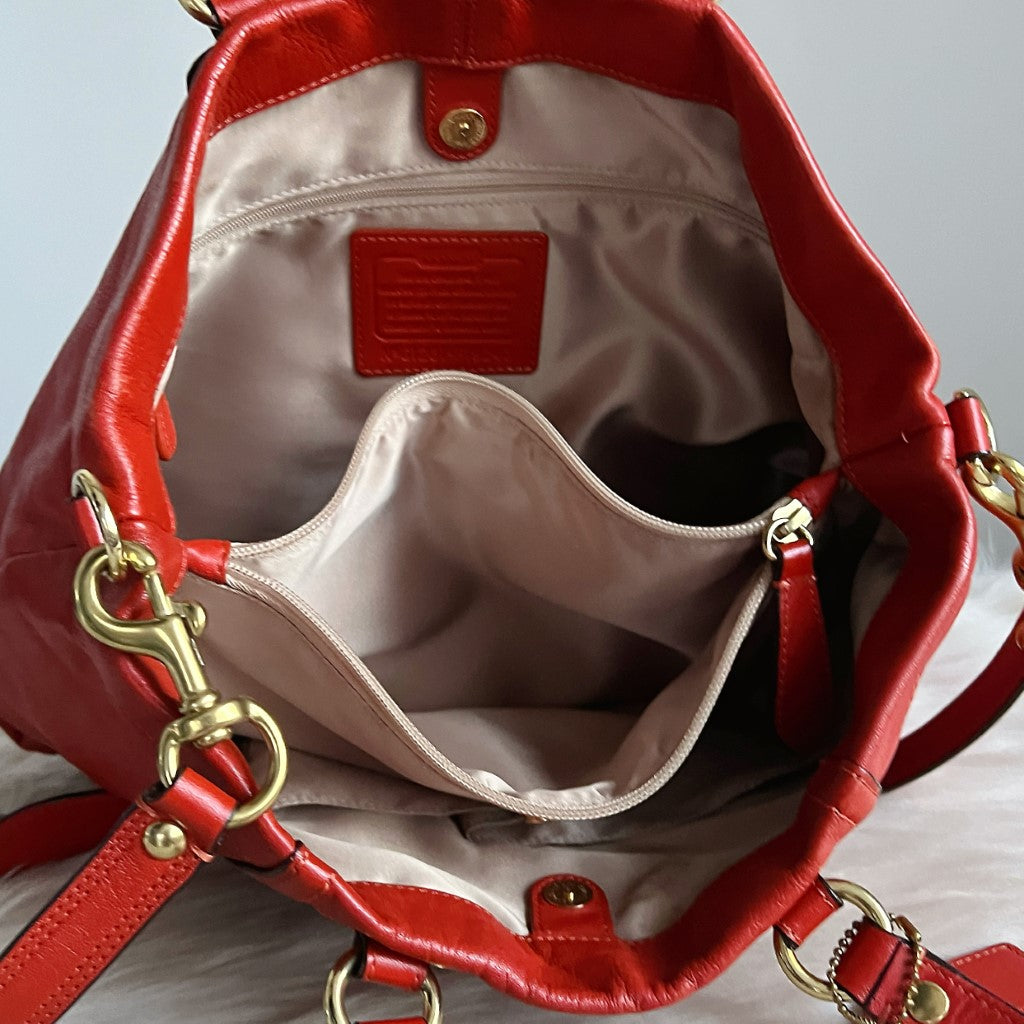 Coach Orange Leather Triple Compartments 2 Way Shoulder Bag