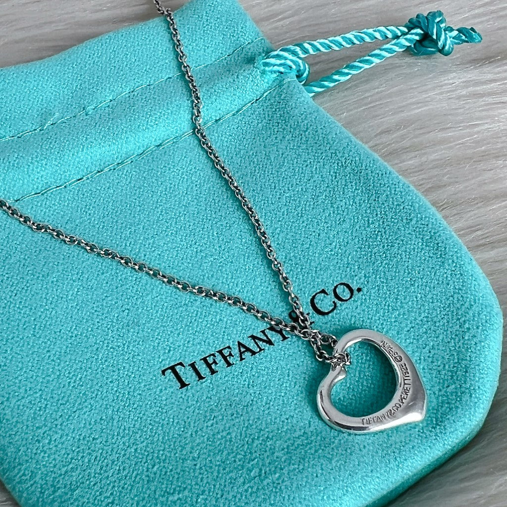 Tiffany & Co. Elsa Peretti Silver Open Heart Necklace Excellent