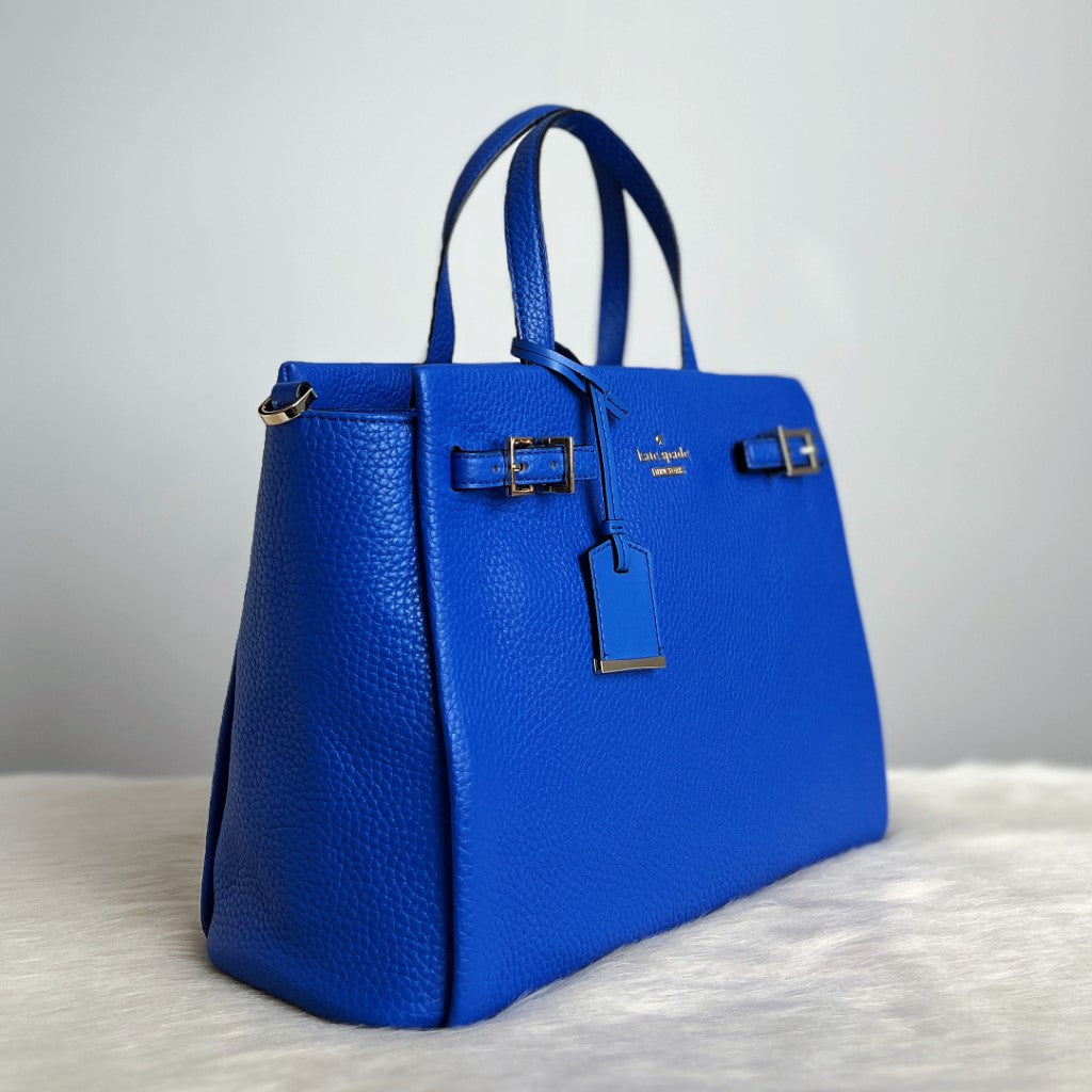 Kate Spade Blue Leather Front Logo Career 2 Way Shoulder Bag New with Tags