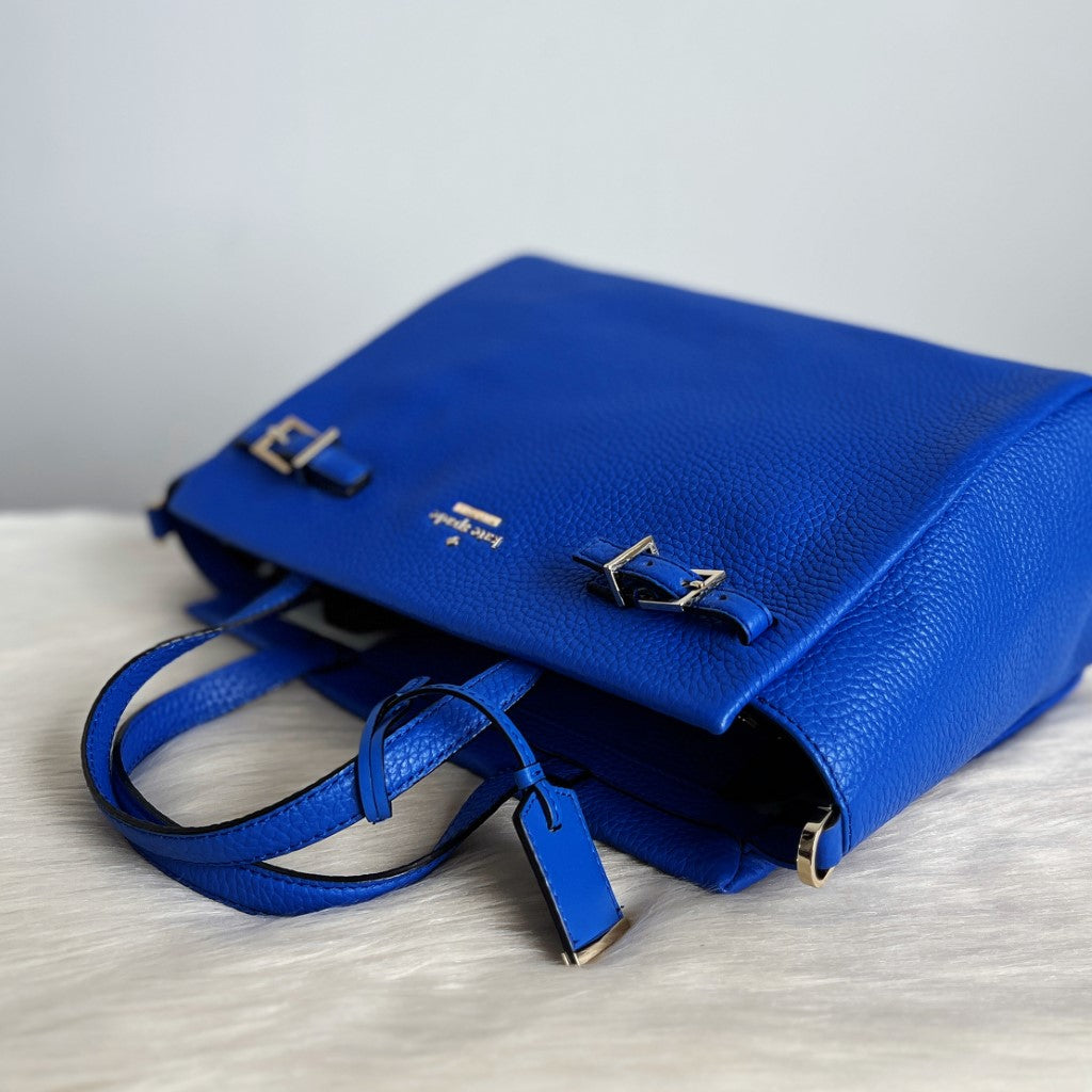 Kate Spade Blue Leather Front Logo Career 2 Way Shoulder Bag New with Tags