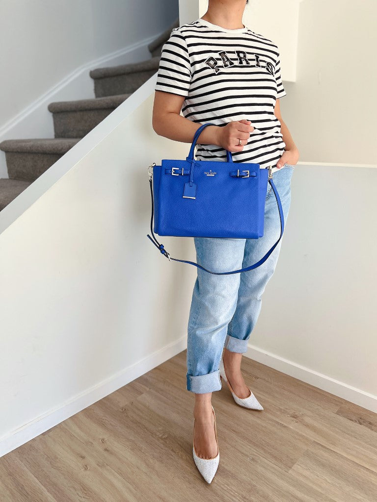 Kate Spade Blue Leather Front Logo Career 2 Way Shoulder Bag New with Tags