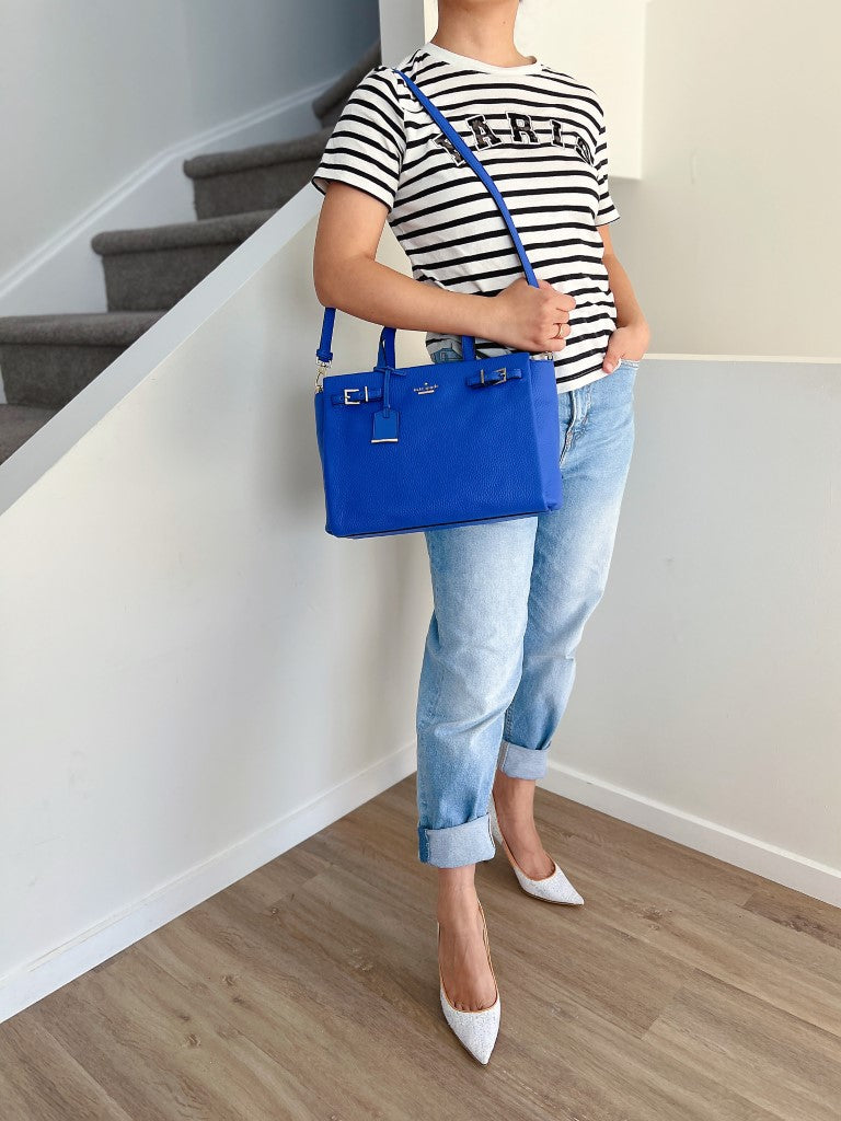 Kate Spade Blue Leather Front Logo Career 2 Way Shoulder Bag New with Tags