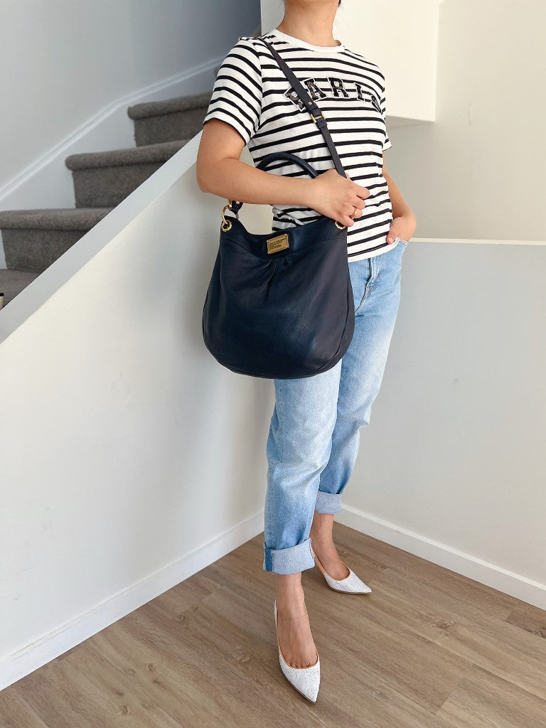 Marc Jacobs Navy Leather Front Logo Slouchy 2 Way Shoulder Bag