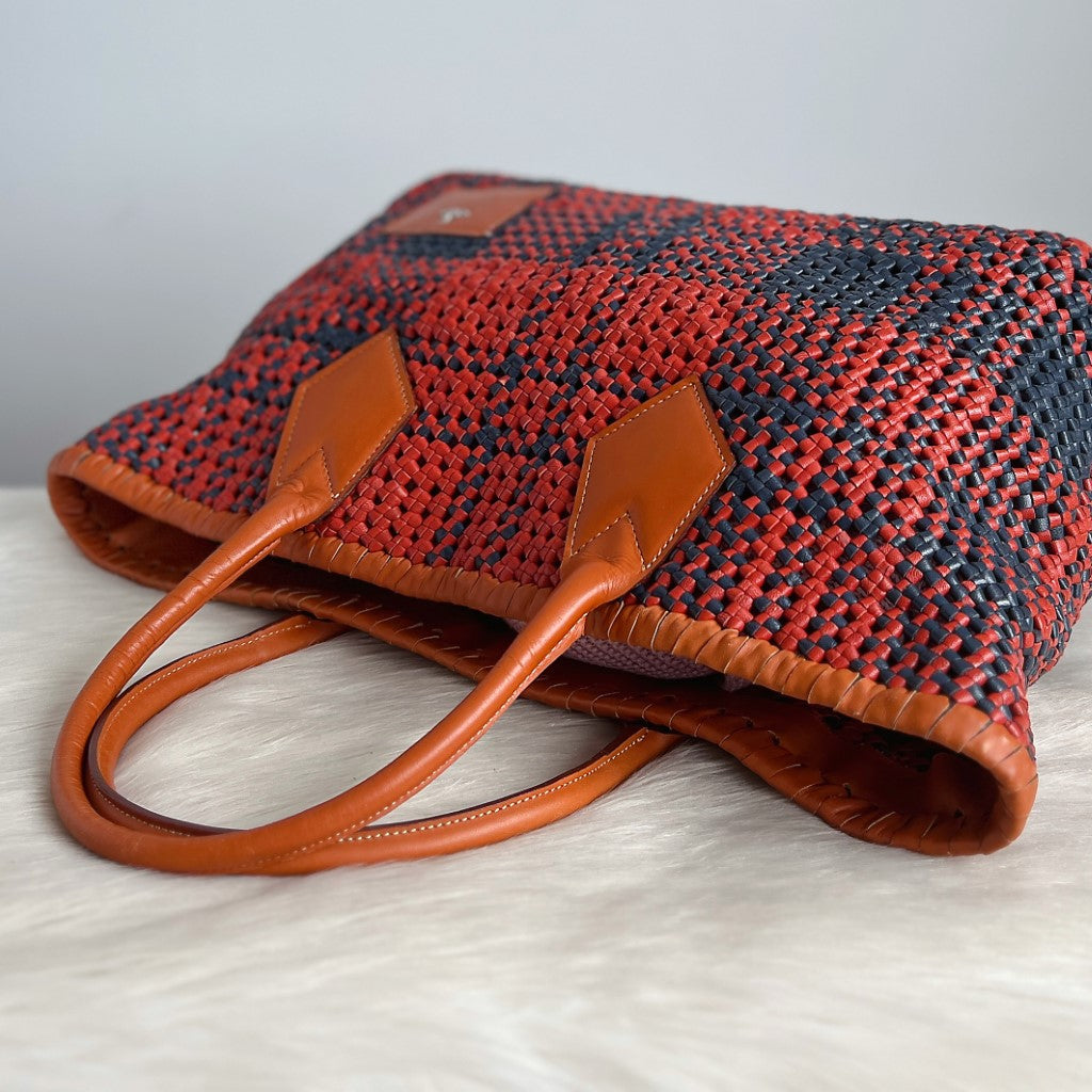 Vivienne Westwood Caramel Leather Trim Woven Shoulder Bag + Pouch Excellent