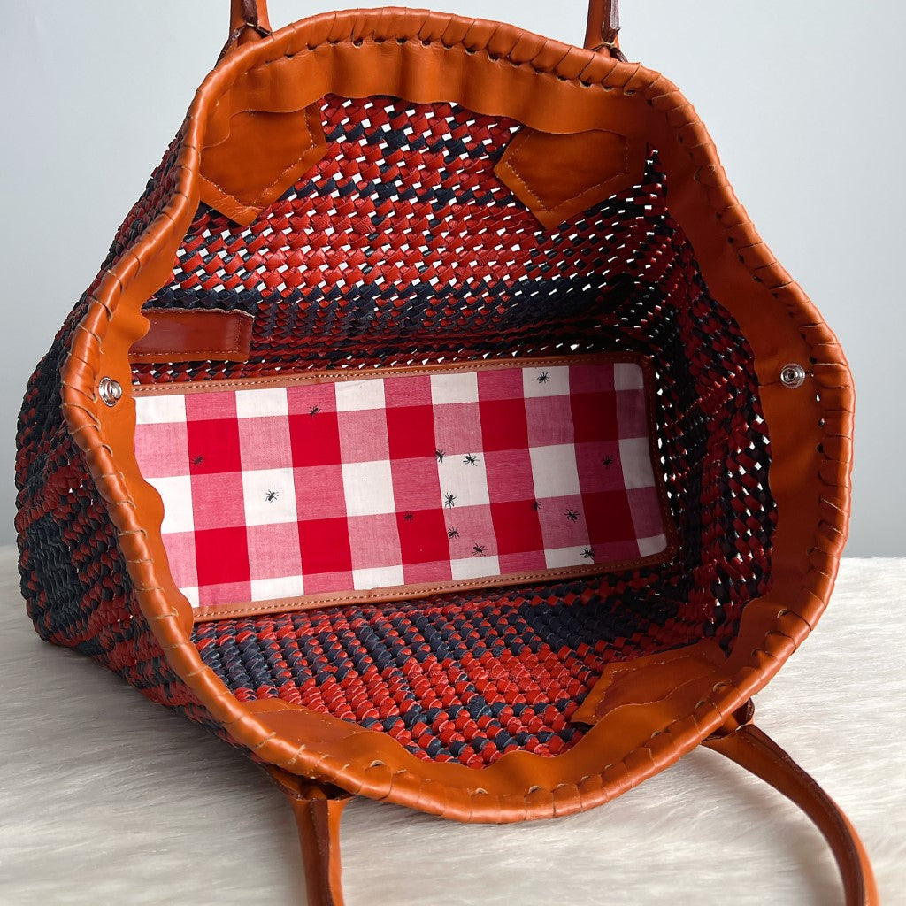Vivienne Westwood Caramel Leather Trim Woven Shoulder Bag + Pouch Excellent