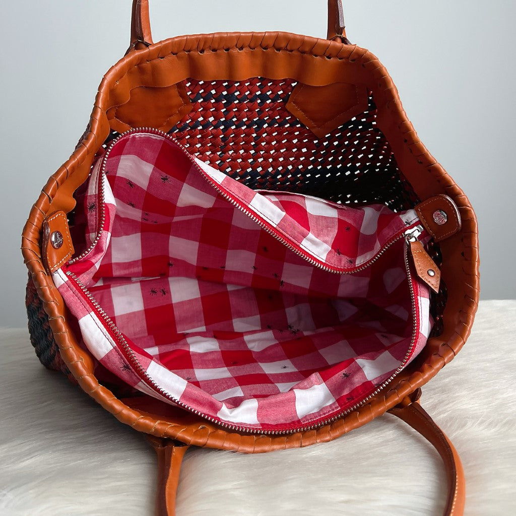 Vivienne Westwood Caramel Leather Trim Woven Shoulder Bag + Pouch Excellent