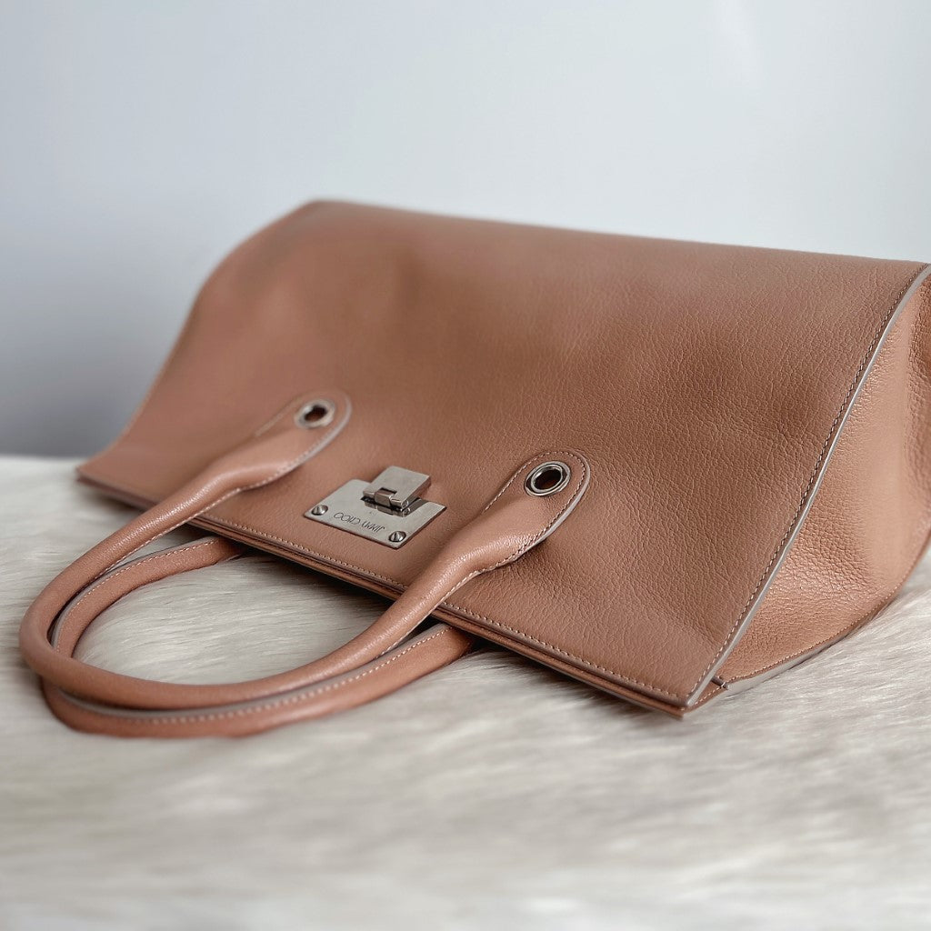Jimmy Choo Nude Leather Front Buckle 2 Way Shoulder Bag Excellent