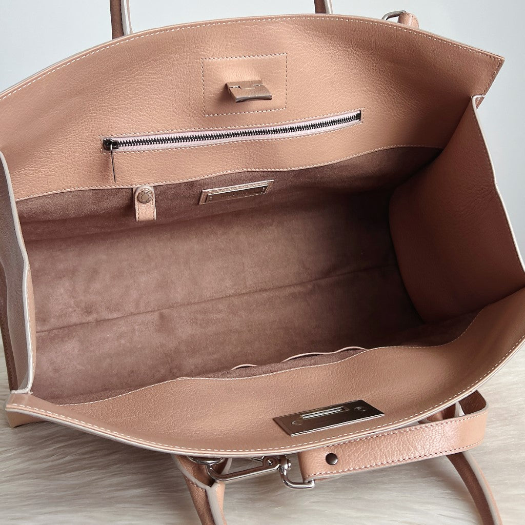 Jimmy Choo Nude Leather Front Buckle 2 Way Shoulder Bag Excellent
