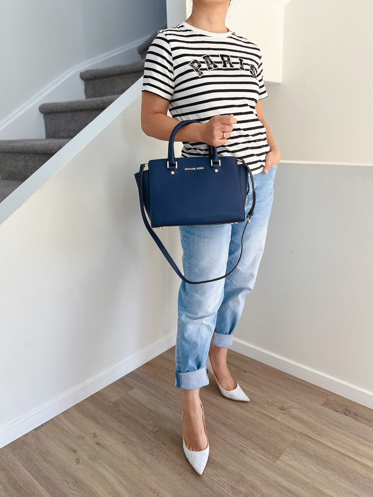 Michael Kors Navy Leather Career 2 Way Shoulder Bag Like New