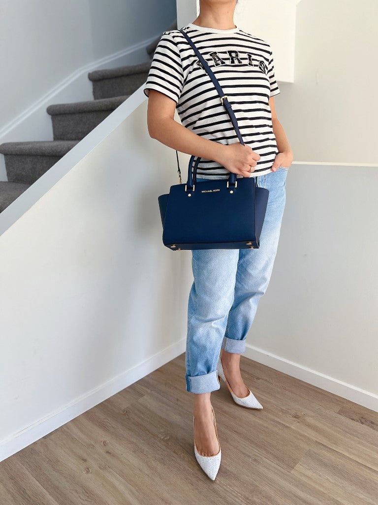 Michael Kors Navy Leather Career 2 Way Shoulder Bag Like New