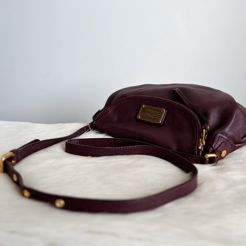 Marc Jacobs Purple Leather Front Logo Zip Flap Crossbody Shoulder Bag Excellent