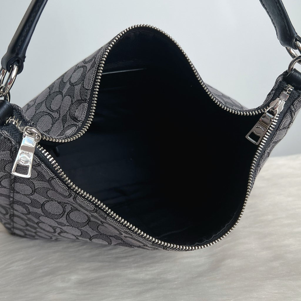 Coach Black Leather Monogram Slouchy Shoulder Bag Excellent