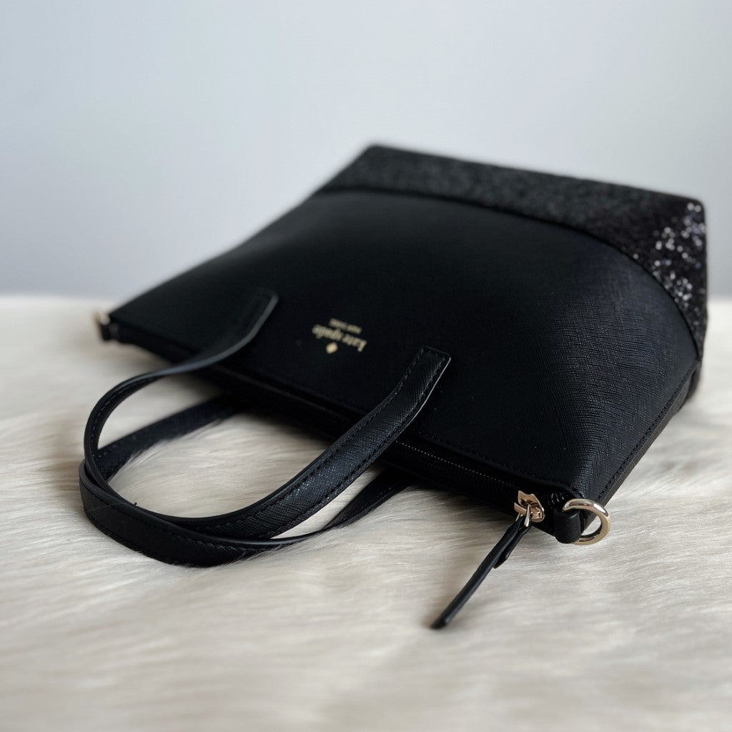 Kate Spade Black Leather Sequined Detail 2 Way Shoulder Bag Like New
