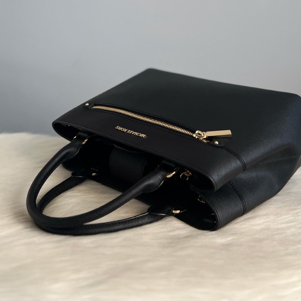 Michael Kors Black Leather Triple Compartment Career 2 Way Shoulder Bag Like New