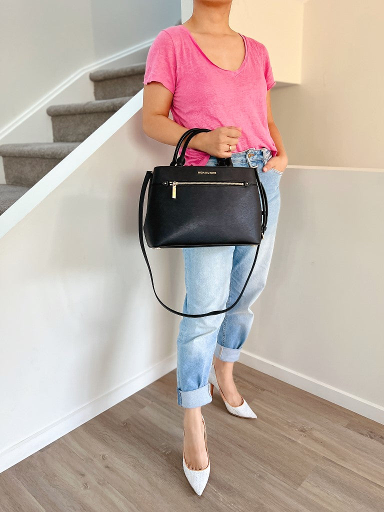Michael Kors Black Leather Triple Compartment Career 2 Way Shoulder Bag Like New