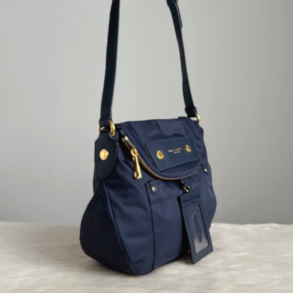 Marc Jacobs Navy Front Patch Zip Flap Crossbody Shoulder Bag Excellent