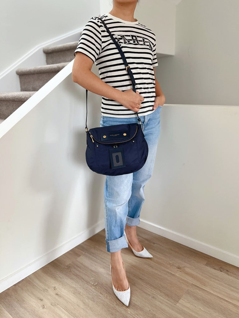 Marc Jacobs Navy Front Patch Zip Flap Crossbody Shoulder Bag Excellent