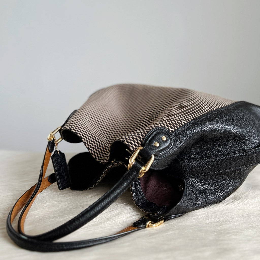 Coach Black Leather Patchwork 2 Way Shoulder Bag Excellent