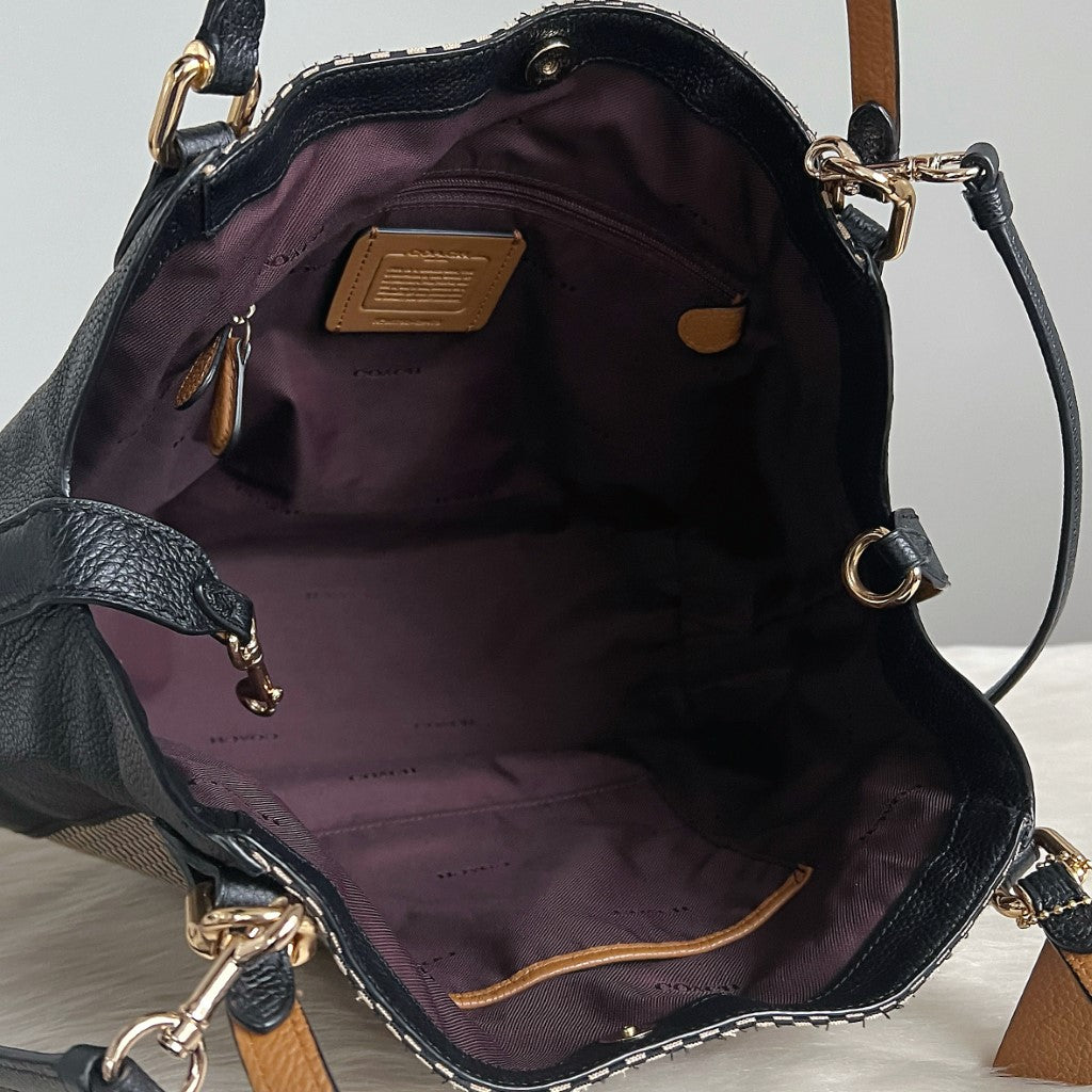 Coach Black Leather Patchwork 2 Way Shoulder Bag Excellent