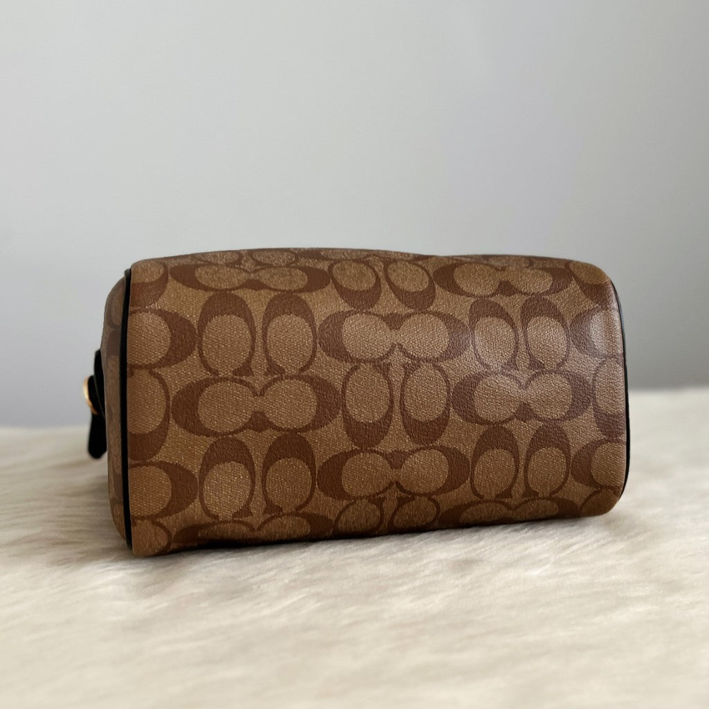 Coach Black Leather Monogram Patchwork Boston 2 Way Shoulder Bag Excellent