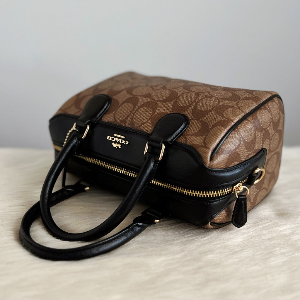 Coach Black Leather Monogram Patchwork Boston 2 Way Shoulder Bag Excellent