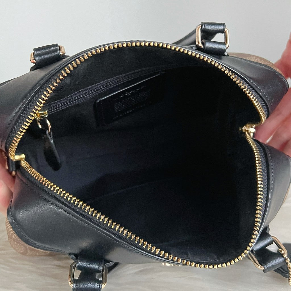 Coach Black Leather Monogram Patchwork Boston 2 Way Shoulder Bag Excellent
