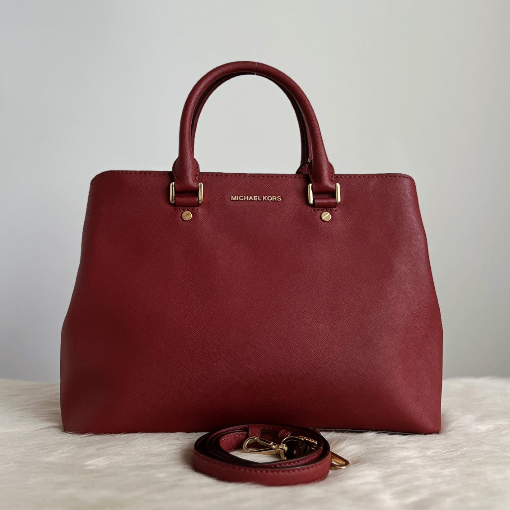 Michael Kors Rust Leather Triple Compartment Career 2 Way Shoulder Bag
