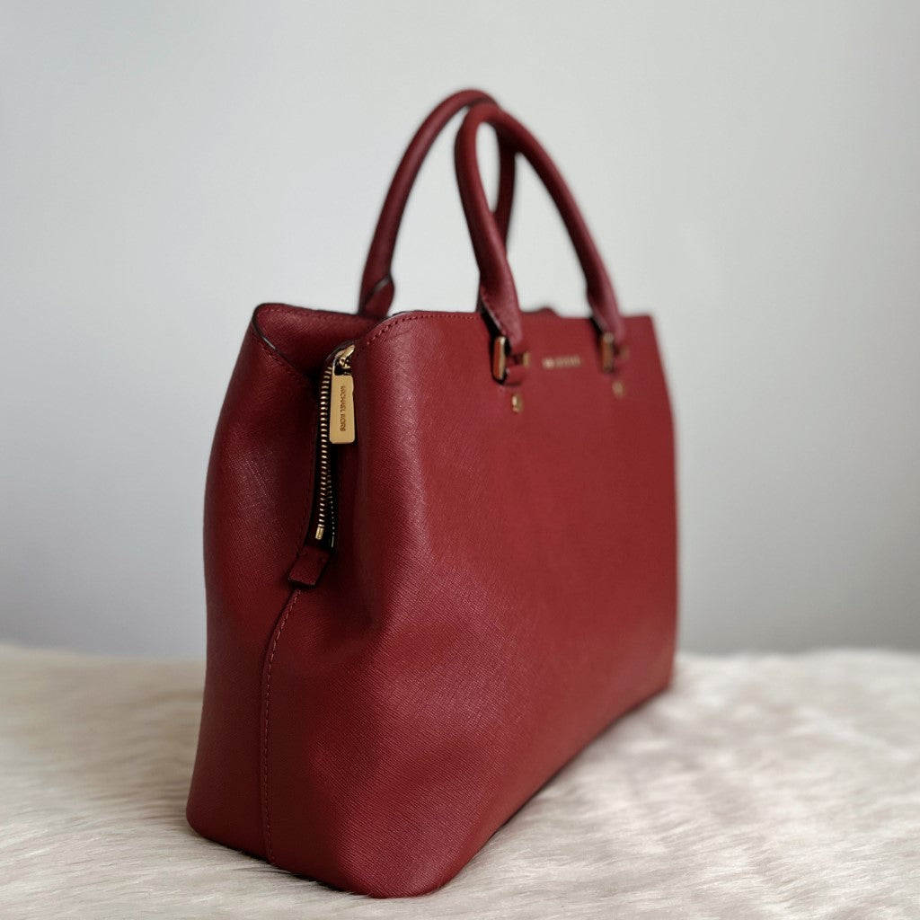 Michael Kors Rust Leather Triple Compartment Career 2 Way Shoulder Bag