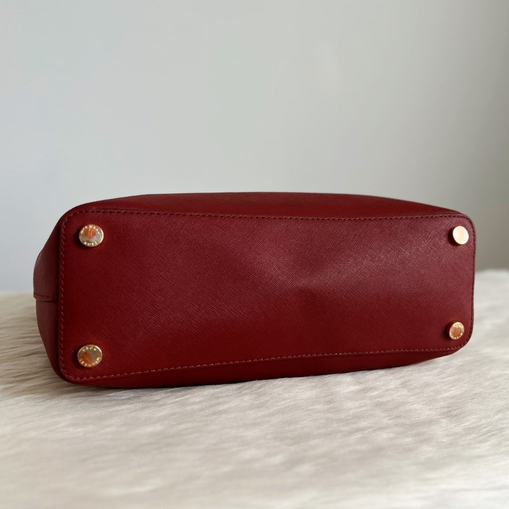 Michael Kors Rust Leather Triple Compartment Career 2 Way Shoulder Bag