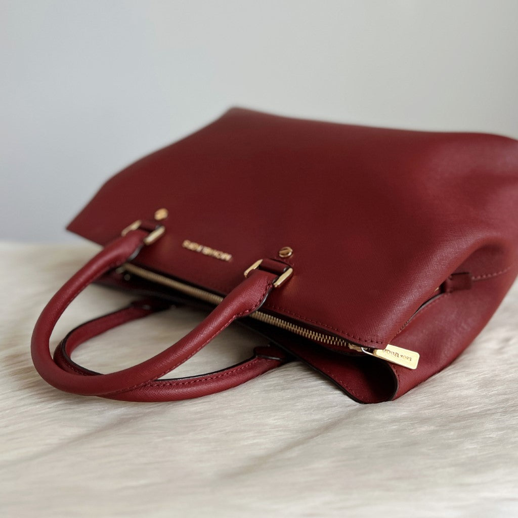 Michael Kors Rust Leather Triple Compartment Career 2 Way Shoulder Bag