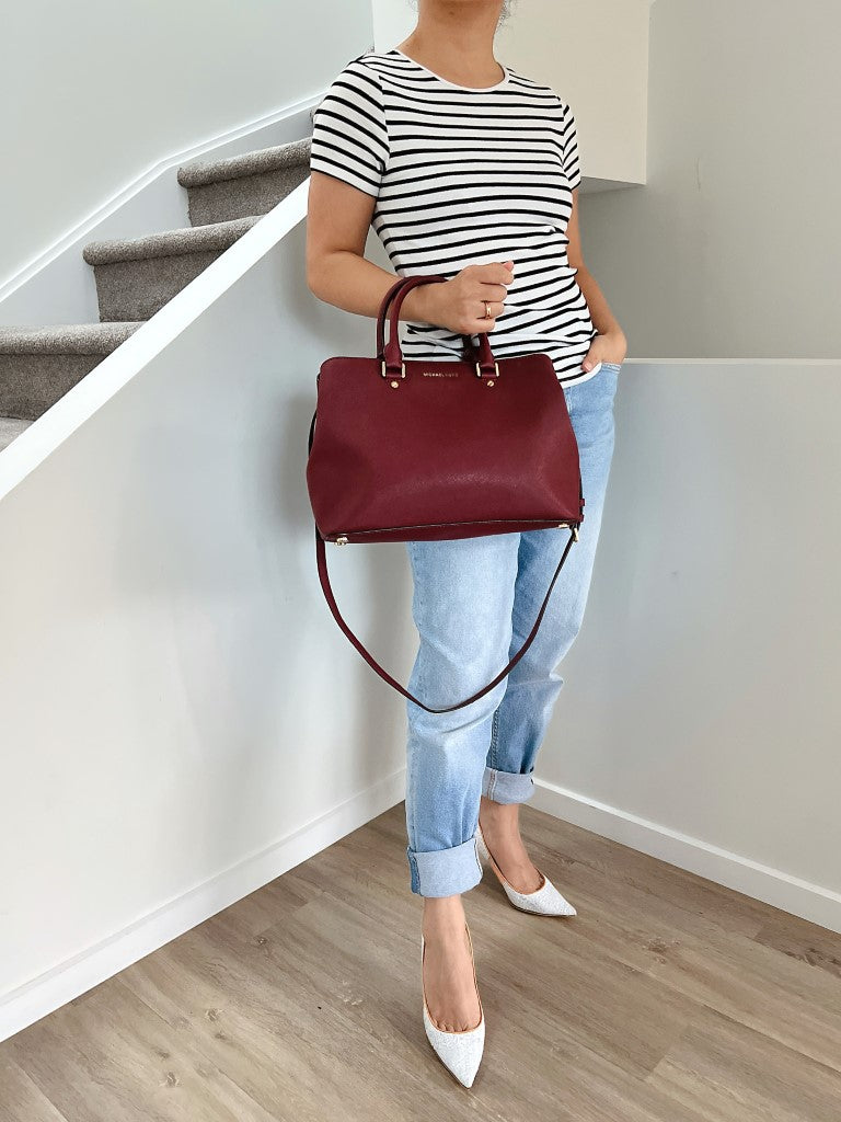 Michael Kors Rust Leather Triple Compartment Career 2 Way Shoulder Bag