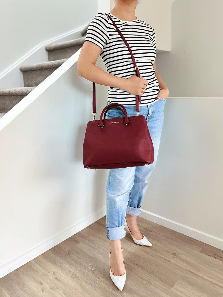 Michael Kors Rust Leather Triple Compartment Career 2 Way Shoulder Bag