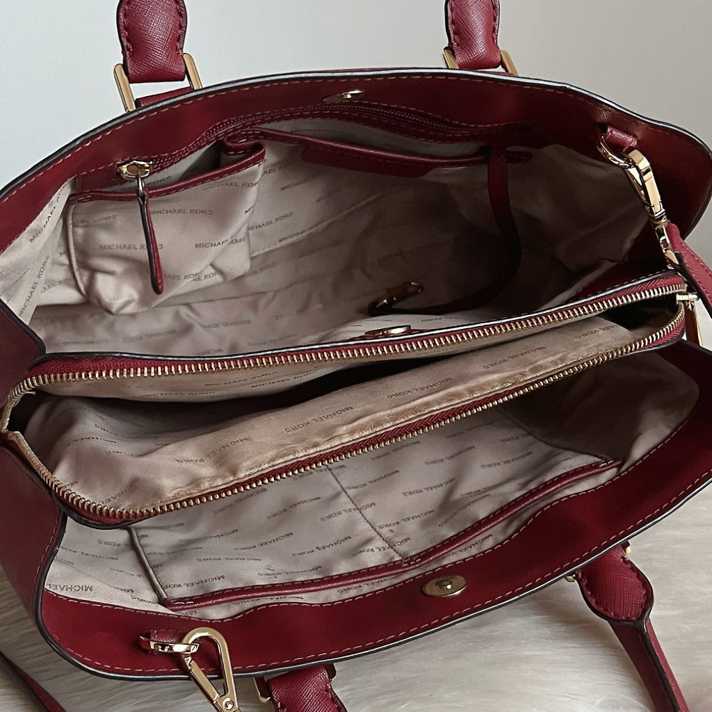Michael Kors Rust Leather Triple Compartment Career 2 Way Shoulder Bag