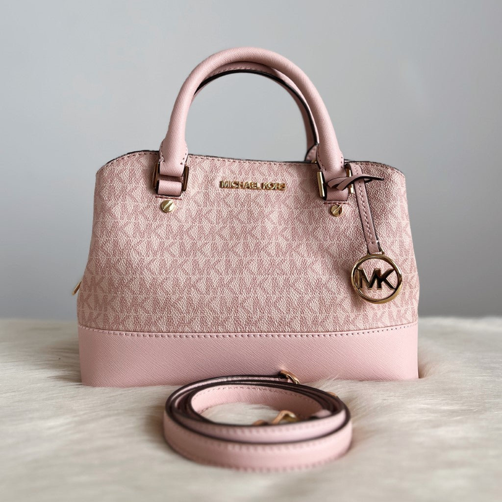 Michael Kors Pink Leather Monogram Compartment 2 Way Shoulder Bag Excellent